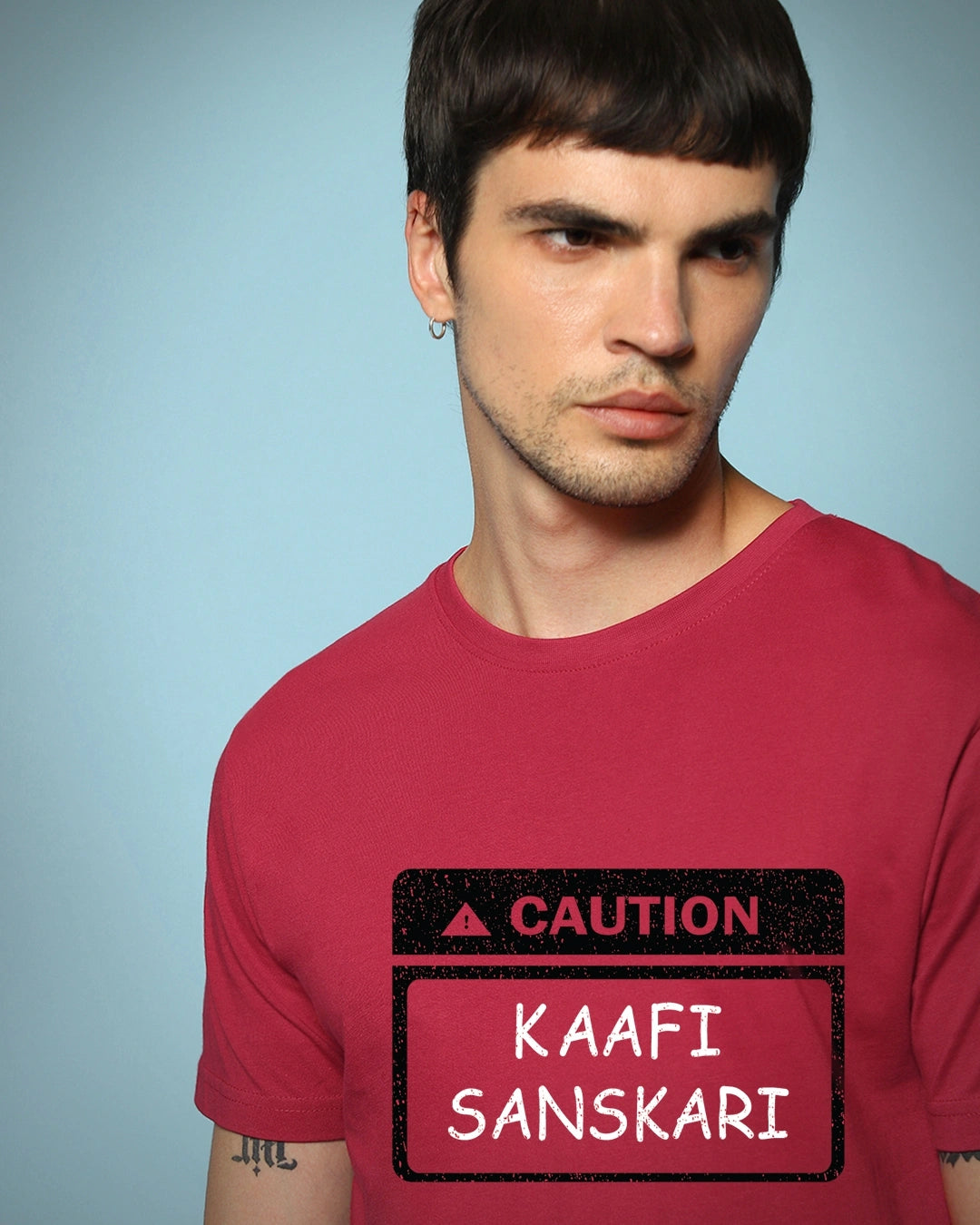 Men's Bold Red Kaafi Sanskari Typography T-shirt